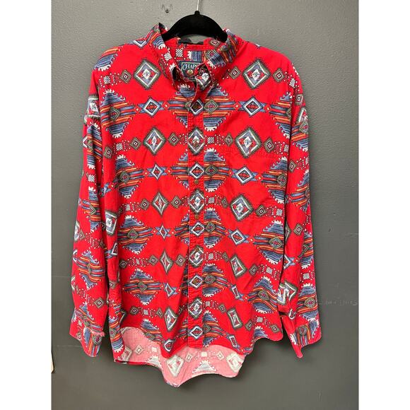 Vintage XL men's Chaps long sleeve red Western button down shirt 100% cotton - Picture 1 of 6